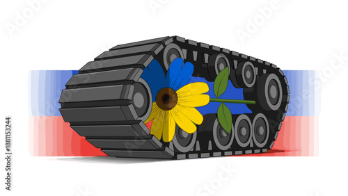 Cute cartoon tank with flowers and leaves