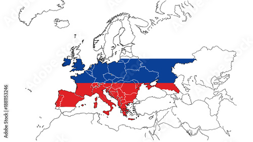 Map of europe with countries highlighted in red and blue colors