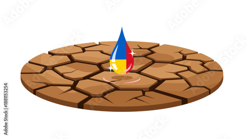Cracked dry earth with a small colorful flag in the center