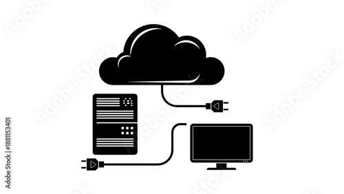 Cloud computing technology with server, smartphone, and monitor
