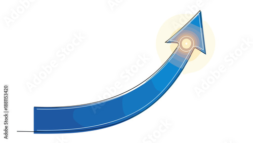 Blue upward arrow with glowing light indicating growth or progress