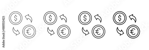 Money Conversion Icons Vector Set In Different Stroke Line Style