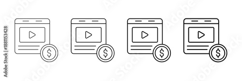 Ad Revenue Icons Vector Set In Different Stroke Line Style