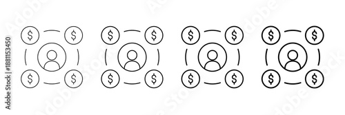 Affiliate Income Icons Vector Set In Different Stroke Line Style