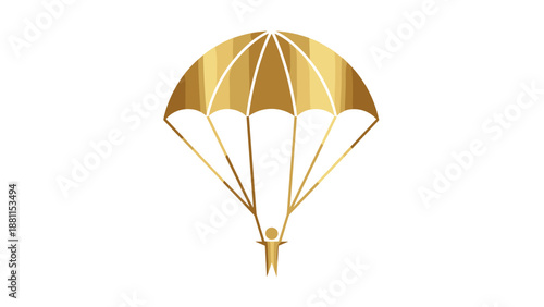 Golden parachute descending with open canopy