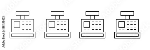 Cash Register Icons Vector Set In Different Stroke Line Style