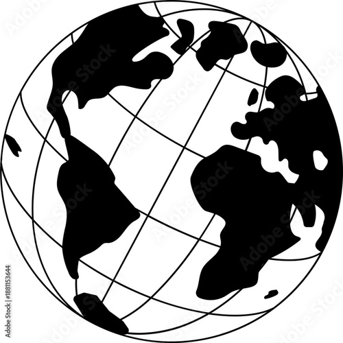 Illustration of a Globe Showing Continents and Grid Lines
