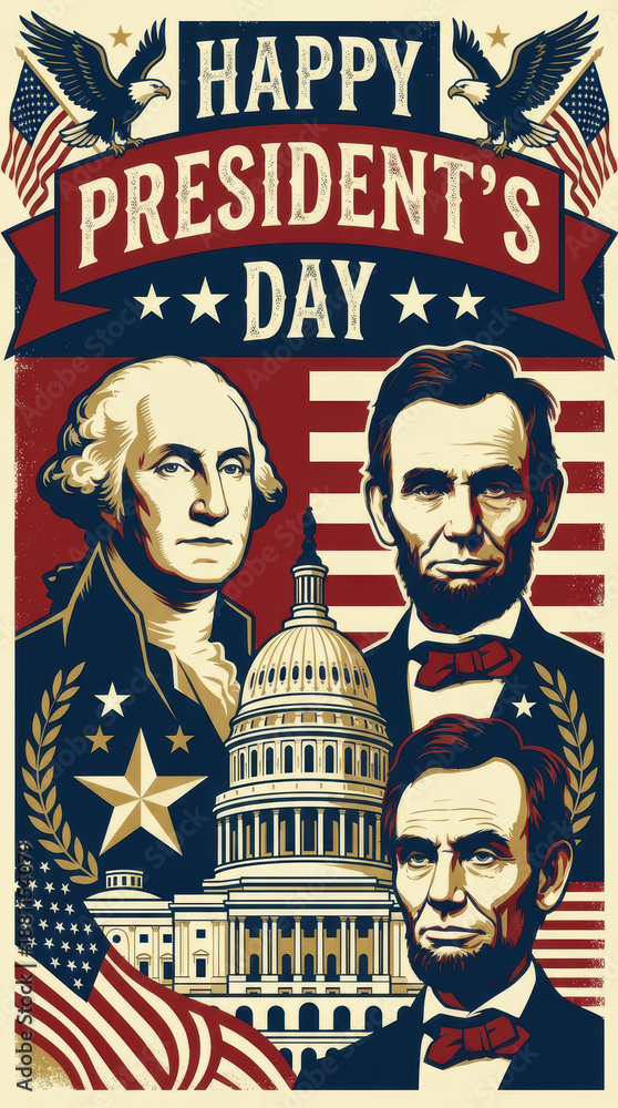 Obraz premium American flag independence day background usa banner concept patriotic president holiday poster with vintage illustration and emotional tribute to national history presidents day concept