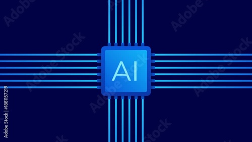 Artificial Intelligence CPU Chip Technology Background with Digital Data Lines
