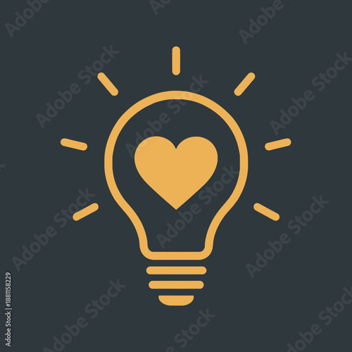 Light bulb with heart shaped filament flat vector