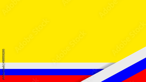 Vibrant yellow background with a patriotic Russian flag ribbon border and a curled corner effect. Ideal for Russian national holidays, political events, and celebration templates.