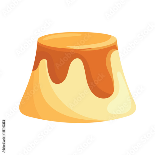 Pudding flan with caramel glaze. Flat vector clipart, illustration with isolated background.