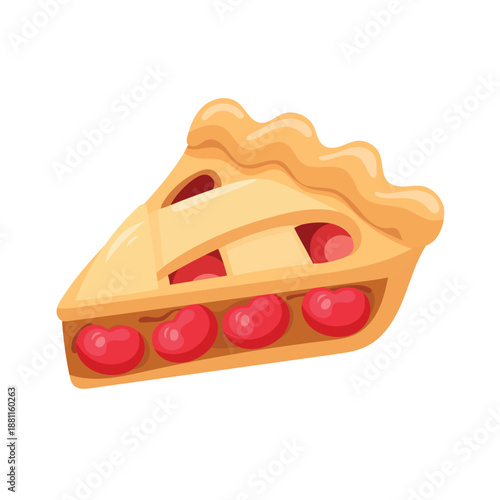 Cherry pie. Flat vector clipart, illustration with isolated background.