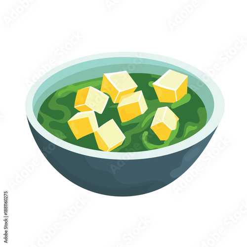 Indian paneer with spinach. Flat vector clipart, illustration with isolated background.