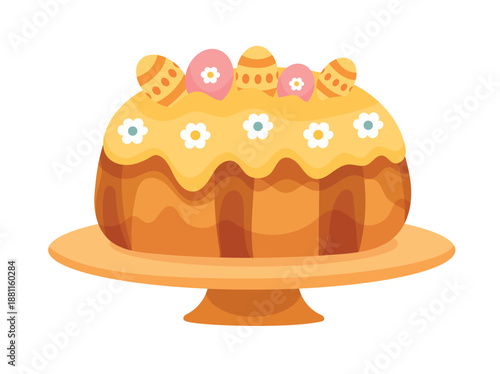 Easter cake on a cake stand. Flat vector clipart, illustration with isolated background.