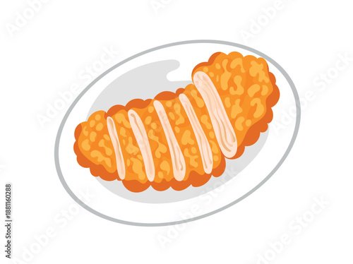Japanese tonkatsu, pork cutlet. Flat vector clipart, illustration with isolated background.