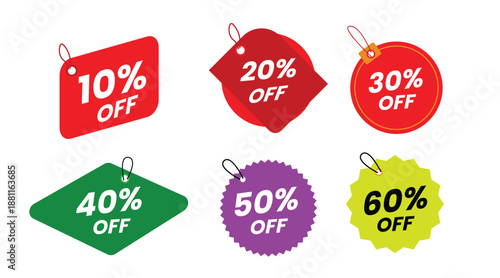 Colorful Discount Sale Badges Set with Percentage Off Labels