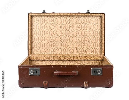 Vintage open suitcase isolated on white