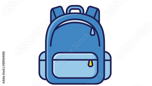 Blue backpack icon with zipper and front pocket, school bag