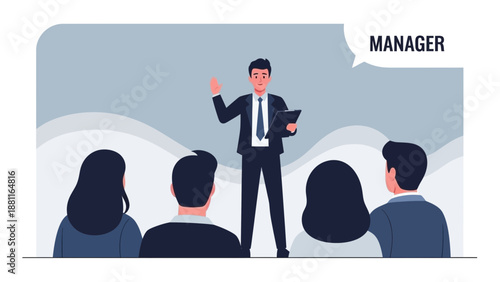 Manager Leading Meeting, Presentation, Business Team Discussion, Corporate Office