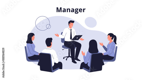 Manager Leading Team Meeting with Laptop and Presentation