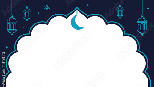 Ramadhan Celebration Illustration with Cloud, Moon, Lanterns, Stars, Night
