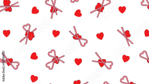 A pattern of red hearts and bows.