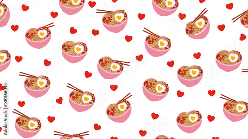 A pattern of sushi and hearts.