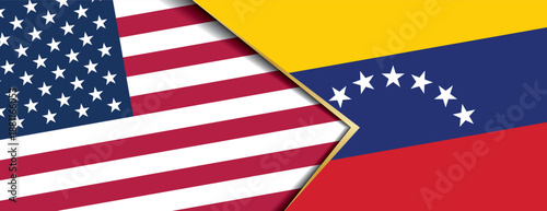 united states and venezuela flags in diagonal split design for international relations and diplomatic concept
