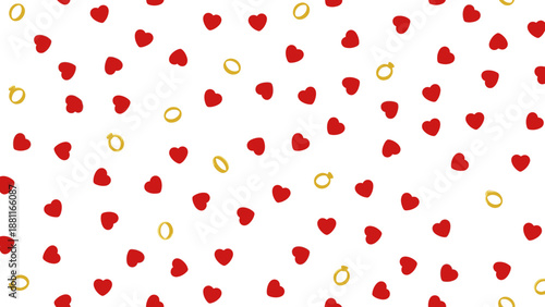 Red hearts and gold rings pattern.
