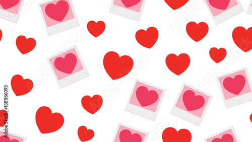 Valentine's Day themed polaroid photos with hearts.