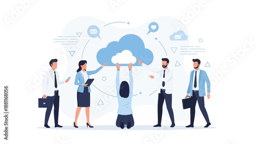 Teamwork and Cloud Technology Concept: People Connecting to the Cloud