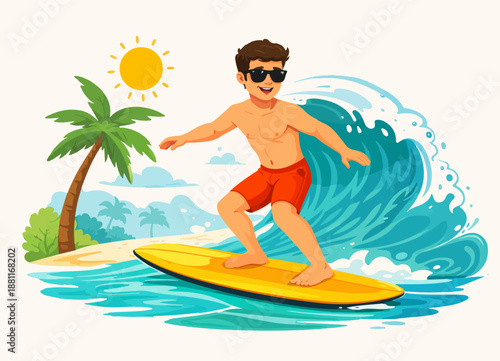 man surfing on ocean waves at a tropical beach representing vacation and active lifestyle
