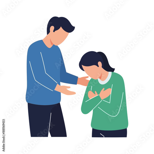 Man comforts distressed woman, offering support and empathy.