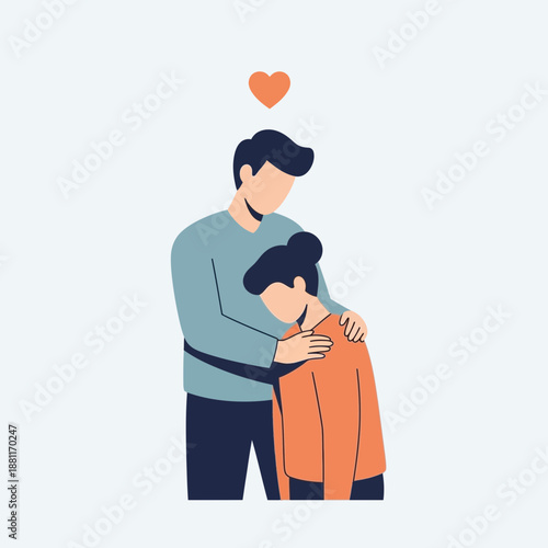 Man comforting woman, love and support concept, flat illustration