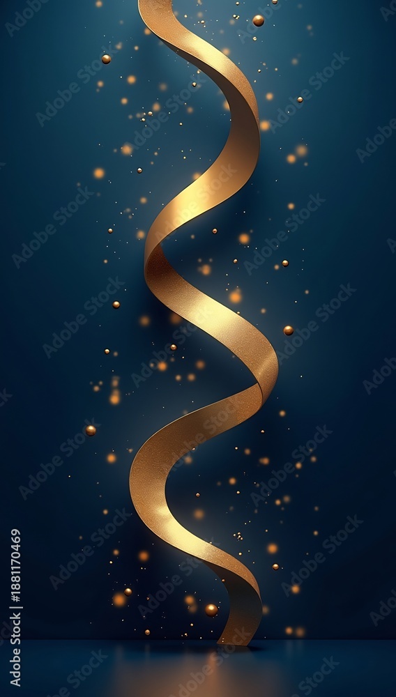 Naklejka premium Elegant Golden Ribbon on Deep Blue Background with Bokeh.