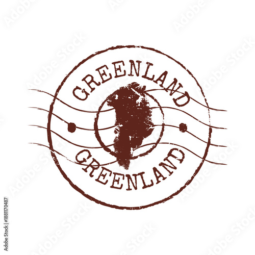 brown distressed rubber stamp with greenland map silhouette for arctic travel and polar expedition documentation