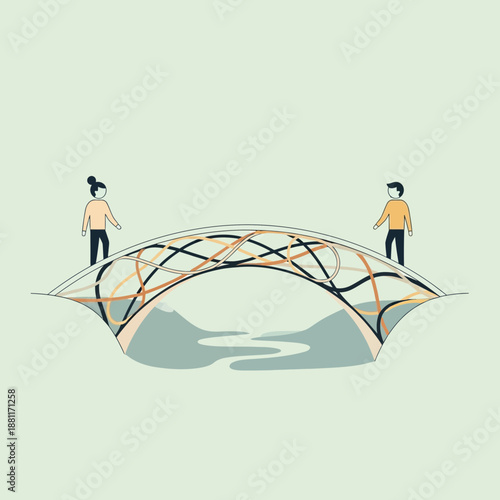 Abstract bridge connecting two abstract people, connection, communication, relationship