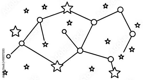 Zodiac sign Gemini constellation coloring page for kids, astronomy line art vector.