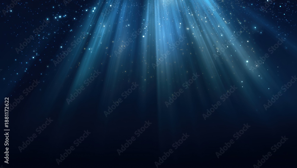 Fototapeta premium dark blue background with glowing light rays and sparkling stars Generative AI