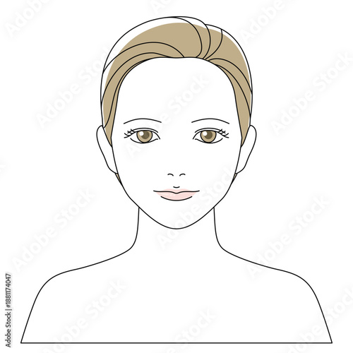 スキンケアやメイクの説明に使いやすい、目を開いた正面向き女性のベクターイラスト