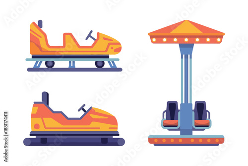 Colorful Cartoon Amusement Park Rides Illustration