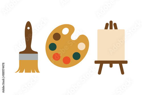 Colorful Painting Tools and Supplies on White Background for Creative Projects