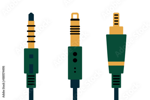 Green and yellow audio cable connectors, types of plugs and jacks, electronic accessories