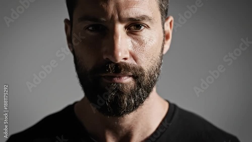Wallpaper Mural Focused Portrait of a Mature Man with a Full Beard Gazing Directly into the Camera with Intensity. Torontodigital.ca