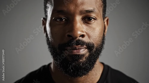 Wallpaper Mural Focused close-up of a serious man with a beard looking directly at the camera with introspective eyes Torontodigital.ca