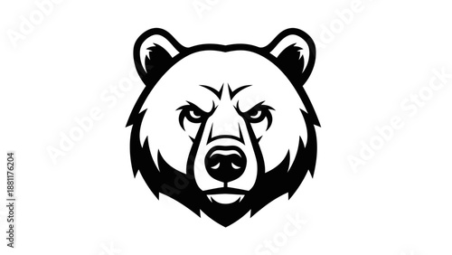 A fierce and aggressive bear head mascot logo in black and white.