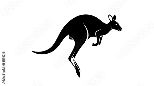 Black silhouette of a jumping kangaroo on a white background, side view.