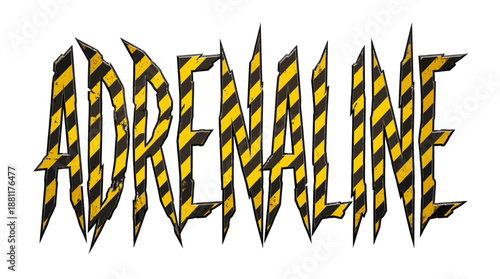 Bold and eye-catching ADRENALINE word with striped pattern. The letters are designed with a unique style
