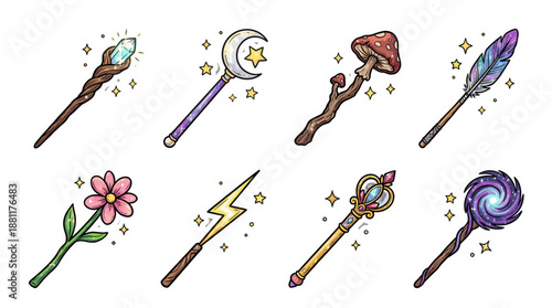 Magical Wand Collection. Discover a diverse array of enchanting wands, each uniquely designed and radiating with mystical energy